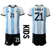 Maglie da calcio Argentina Paulo Dybala #21 Prima Maglia Bambino Mondiali 2022 Manica Corta (+ Pantaloni corti)